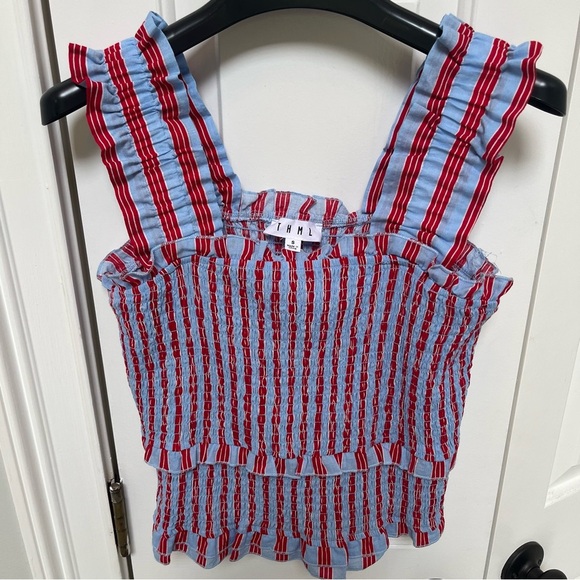THML Striped Ruffle Trim Top - Red and Blue S - Picture 4 of 7